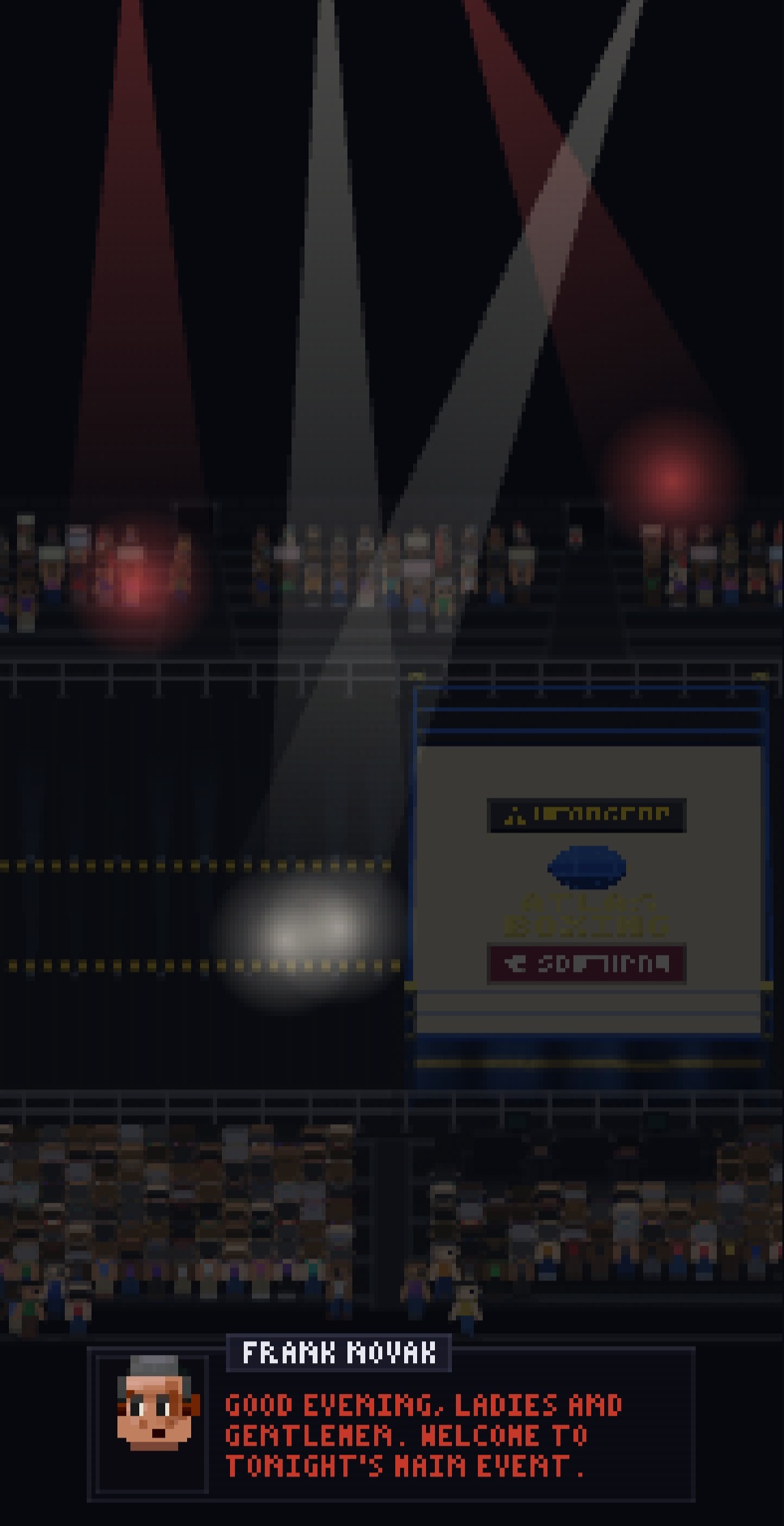 Arena reveal under sweep lights